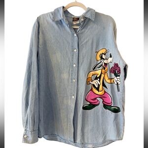 90s Disney Goofy denim button up size L (oversized)